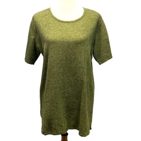 Flax Green Linen Blend Short Sleeve Tunic Top Women’s Small - Picture 1 of 9